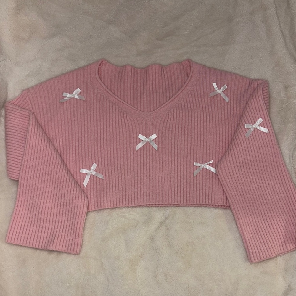 SHEIN Kids Pink Sweater with Bow Details